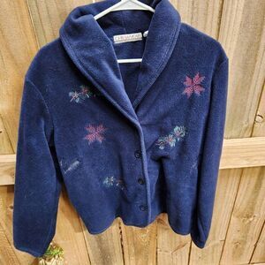 Navy Vintage Fleece Christmas Floral Button Up Shacket Blazer China Wear by Mors